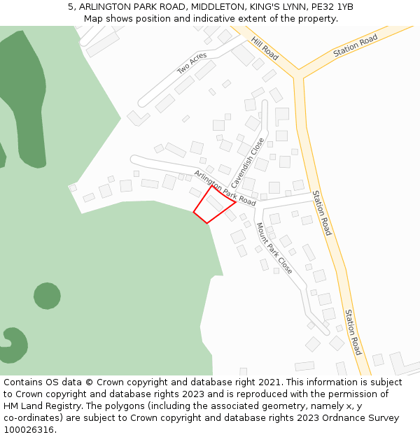 5, ARLINGTON PARK ROAD, MIDDLETON, KING'S LYNN, PE32 1YB: Location map and indicative extent of plot