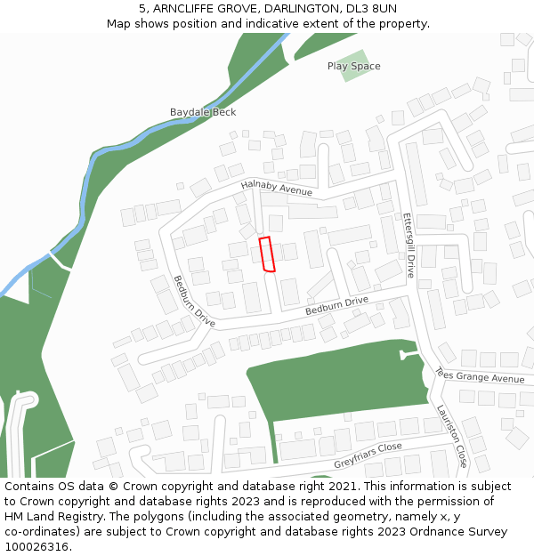 5, ARNCLIFFE GROVE, DARLINGTON, DL3 8UN: Location map and indicative extent of plot