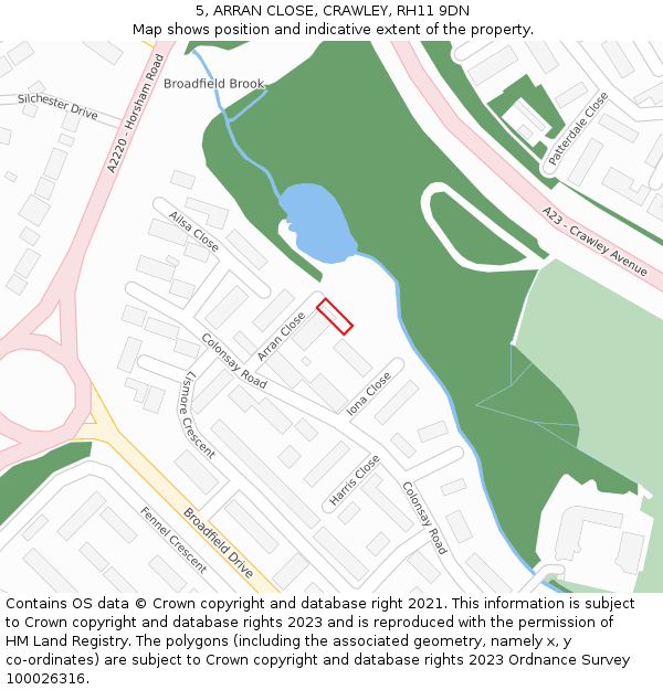 5, ARRAN CLOSE, CRAWLEY, RH11 9DN: Location map and indicative extent of plot