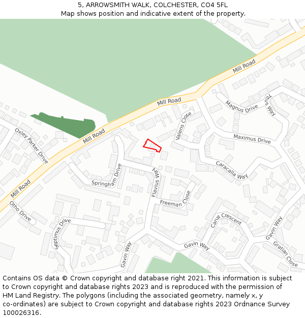 5, ARROWSMITH WALK, COLCHESTER, CO4 5FL: Location map and indicative extent of plot
