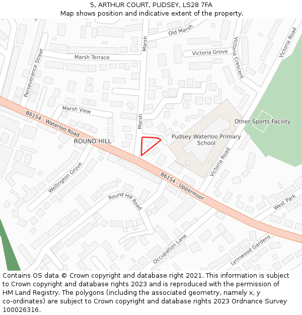 5, ARTHUR COURT, PUDSEY, LS28 7FA: Location map and indicative extent of plot