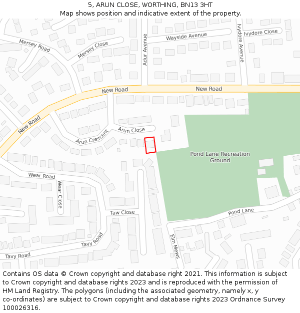 5, ARUN CLOSE, WORTHING, BN13 3HT: Location map and indicative extent of plot