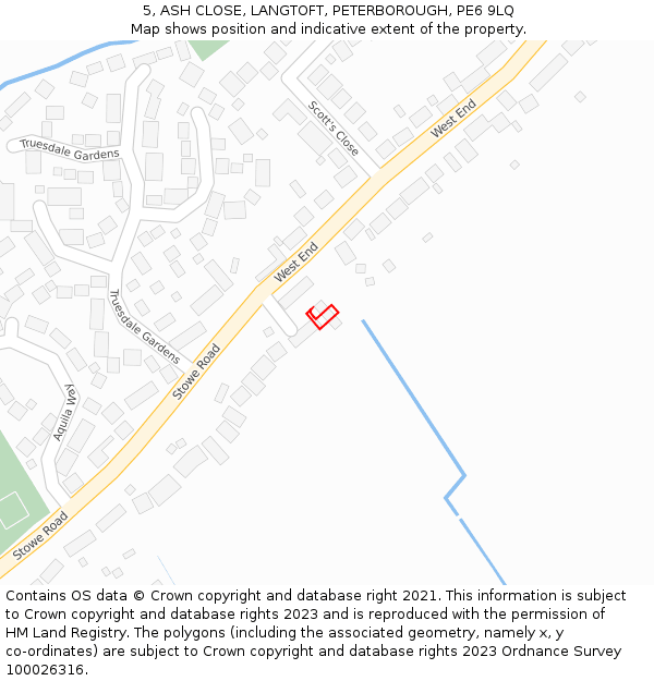 5, ASH CLOSE, LANGTOFT, PETERBOROUGH, PE6 9LQ: Location map and indicative extent of plot