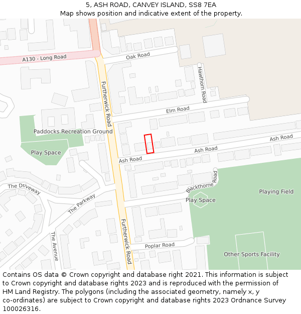 5, ASH ROAD, CANVEY ISLAND, SS8 7EA: Location map and indicative extent of plot