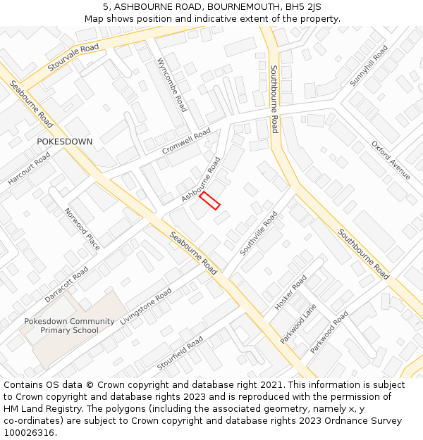 5, ASHBOURNE ROAD, BOURNEMOUTH, BH5 2JS: Location map and indicative extent of plot