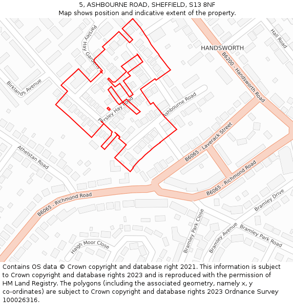 5, ASHBOURNE ROAD, SHEFFIELD, S13 8NF: Location map and indicative extent of plot