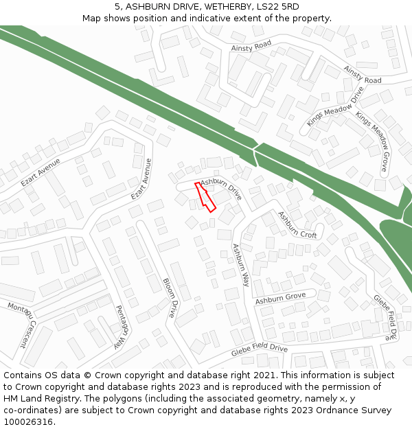 5, ASHBURN DRIVE, WETHERBY, LS22 5RD: Location map and indicative extent of plot