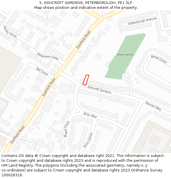 5, ASHCROFT GARDENS, PETERBOROUGH, PE1 5LP: Location map and indicative extent of plot