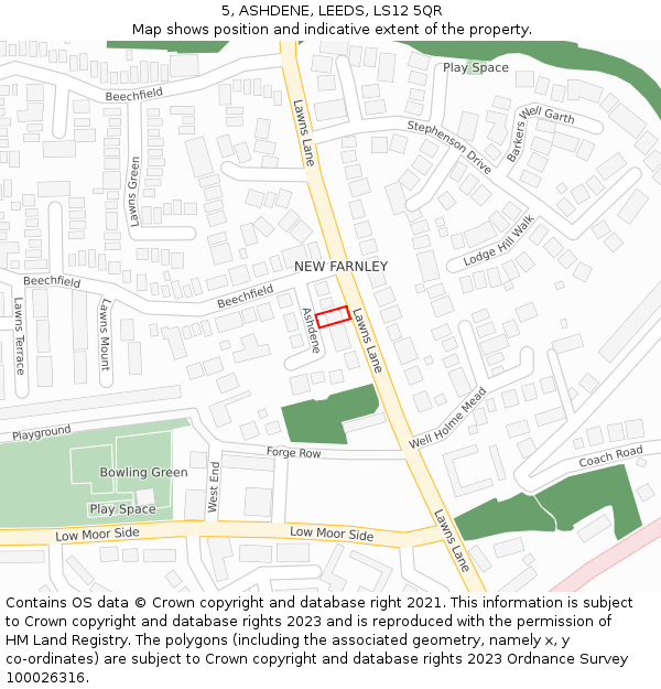 5, ASHDENE, LEEDS, LS12 5QR: Location map and indicative extent of plot