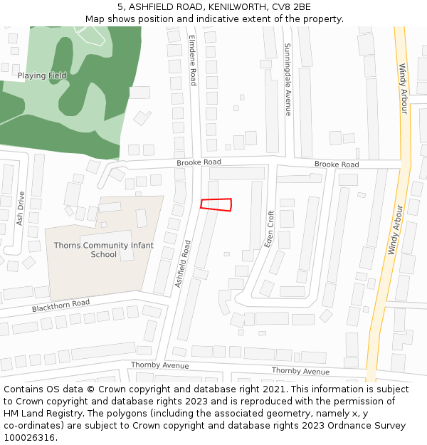 5, ASHFIELD ROAD, KENILWORTH, CV8 2BE: Location map and indicative extent of plot