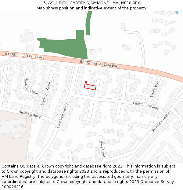 5, ASHLEIGH GARDENS, WYMONDHAM, NR18 0EX: Location map and indicative extent of plot
