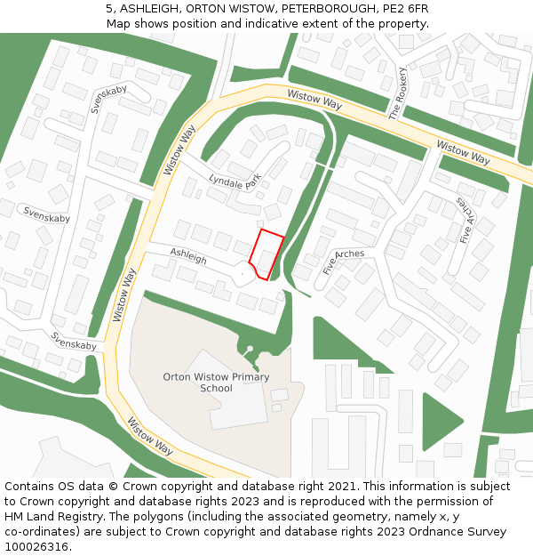 5, ASHLEIGH, ORTON WISTOW, PETERBOROUGH, PE2 6FR: Location map and indicative extent of plot