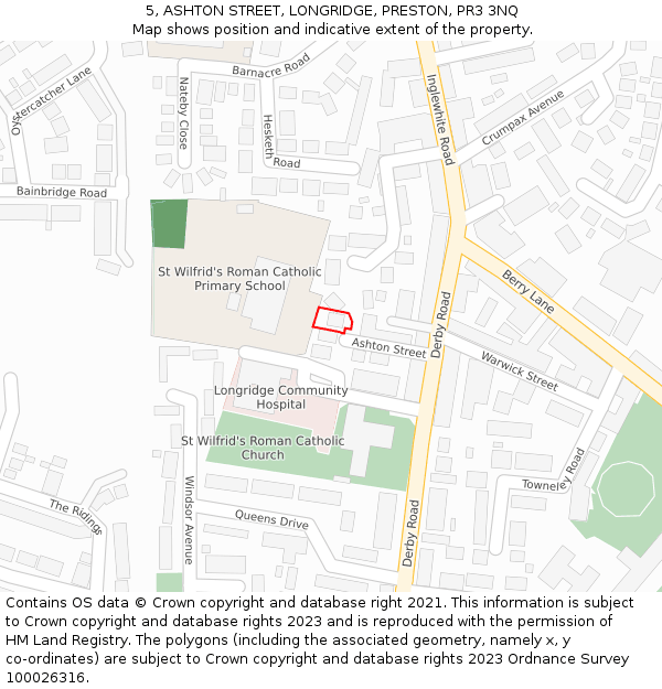 5, ASHTON STREET, LONGRIDGE, PRESTON, PR3 3NQ: Location map and indicative extent of plot