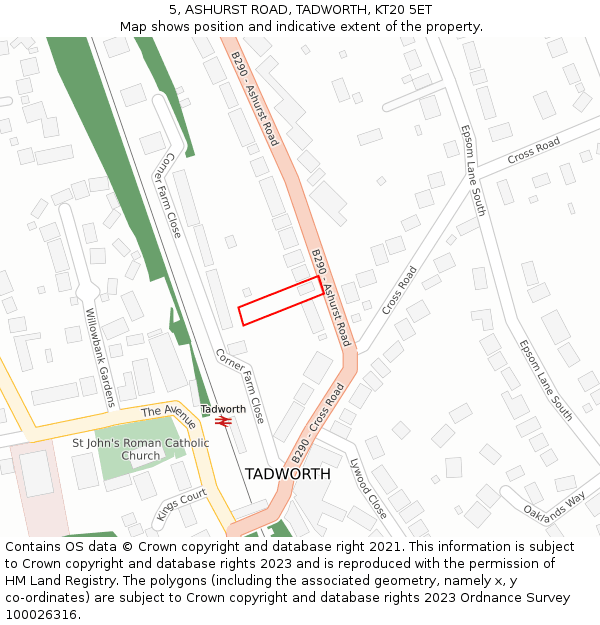 5, ASHURST ROAD, TADWORTH, KT20 5ET: Location map and indicative extent of plot