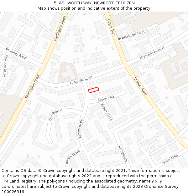5, ASHWORTH WAY, NEWPORT, TF10 7RN: Location map and indicative extent of plot