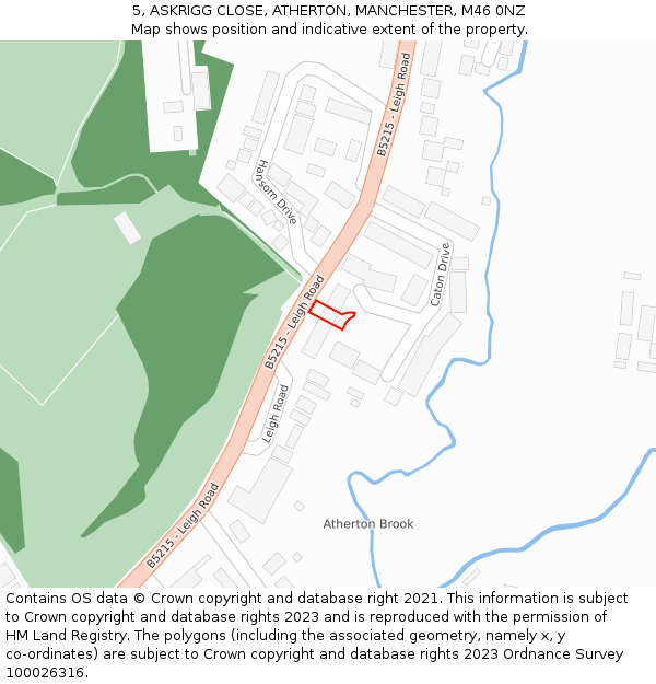 5, ASKRIGG CLOSE, ATHERTON, MANCHESTER, M46 0NZ: Location map and indicative extent of plot