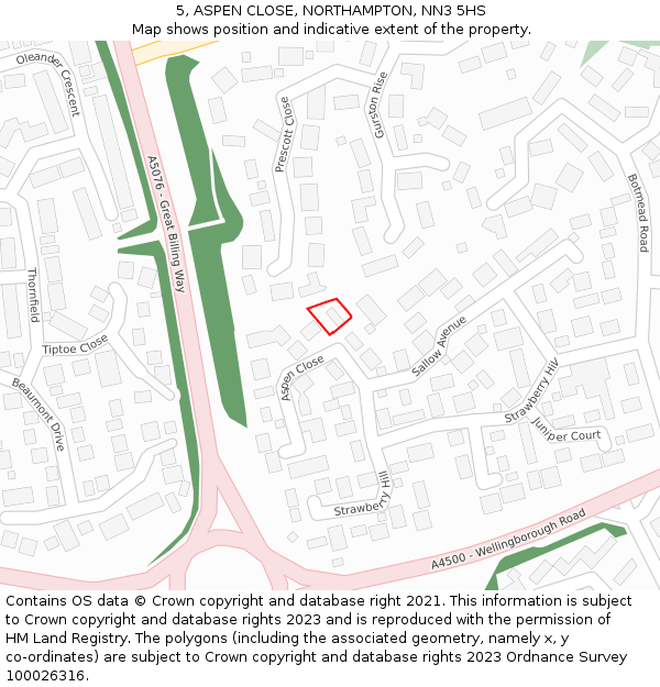 5, ASPEN CLOSE, NORTHAMPTON, NN3 5HS: Location map and indicative extent of plot