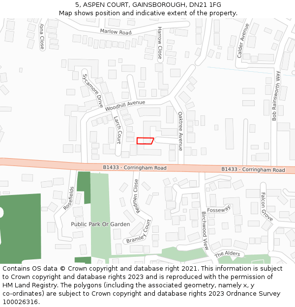 5, ASPEN COURT, GAINSBOROUGH, DN21 1FG: Location map and indicative extent of plot