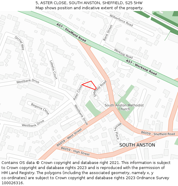 5, ASTER CLOSE, SOUTH ANSTON, SHEFFIELD, S25 5HW: Location map and indicative extent of plot