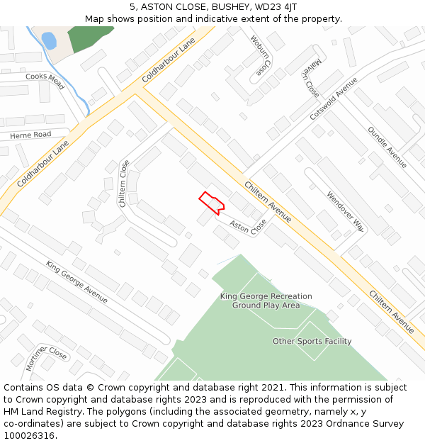 5, ASTON CLOSE, BUSHEY, WD23 4JT: Location map and indicative extent of plot