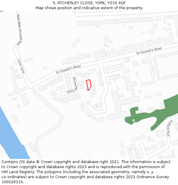 5, ATCHERLEY CLOSE, YORK, YO10 4QF: Location map and indicative extent of plot