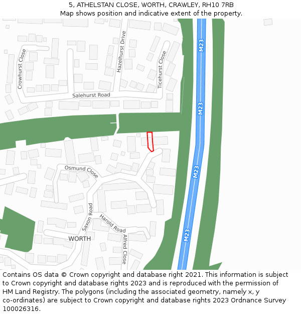 5, ATHELSTAN CLOSE, WORTH, CRAWLEY, RH10 7RB: Location map and indicative extent of plot