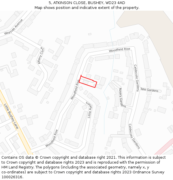 5, ATKINSON CLOSE, BUSHEY, WD23 4AD: Location map and indicative extent of plot