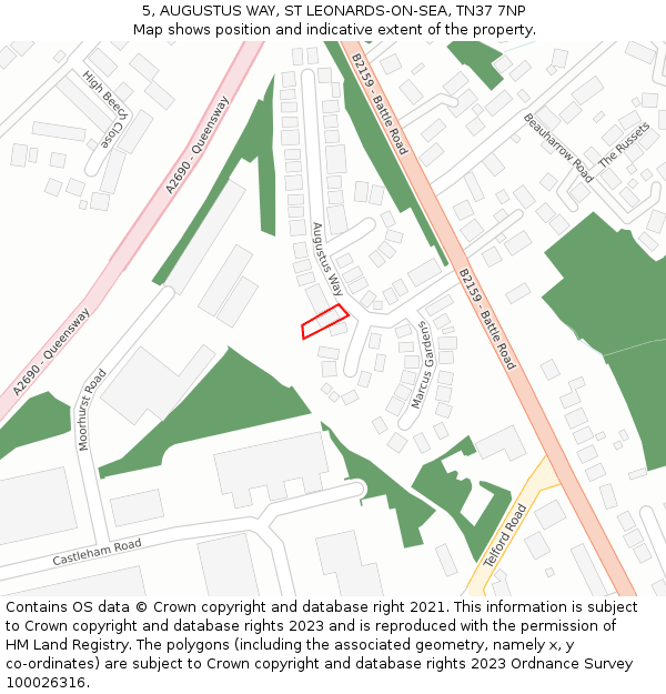 5, AUGUSTUS WAY, ST LEONARDS-ON-SEA, TN37 7NP: Location map and indicative extent of plot