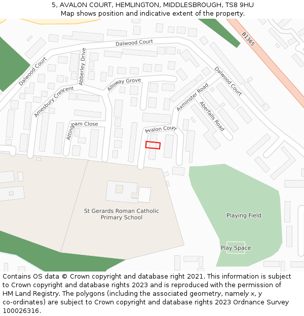 5, AVALON COURT, HEMLINGTON, MIDDLESBROUGH, TS8 9HU: Location map and indicative extent of plot