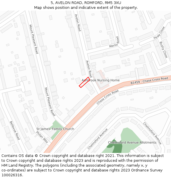 5, AVELON ROAD, ROMFORD, RM5 3XU: Location map and indicative extent of plot