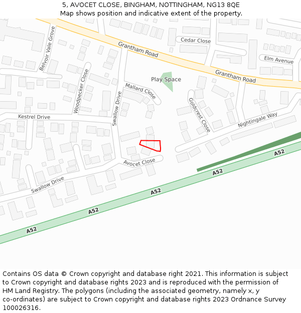 5, AVOCET CLOSE, BINGHAM, NOTTINGHAM, NG13 8QE: Location map and indicative extent of plot