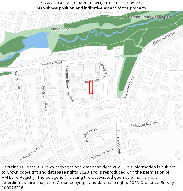 5, AVON GROVE, CHAPELTOWN, SHEFFIELD, S35 2XU: Location map and indicative extent of plot