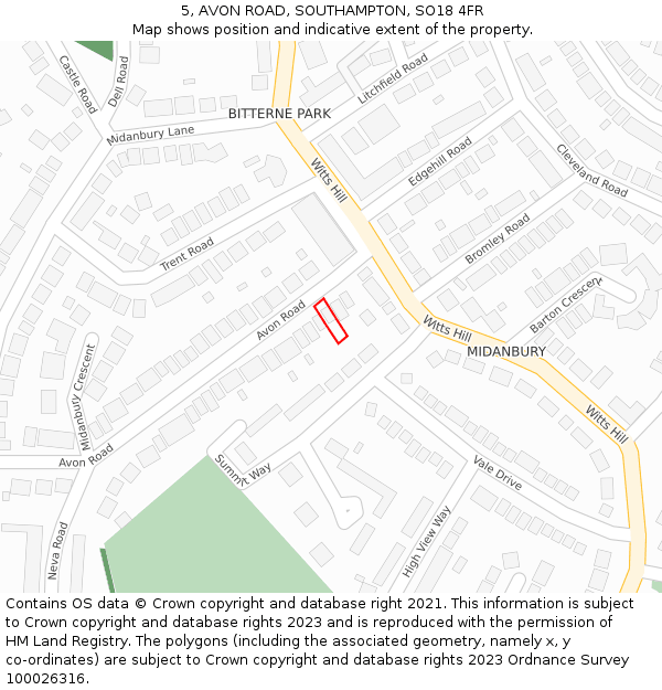 5, AVON ROAD, SOUTHAMPTON, SO18 4FR: Location map and indicative extent of plot