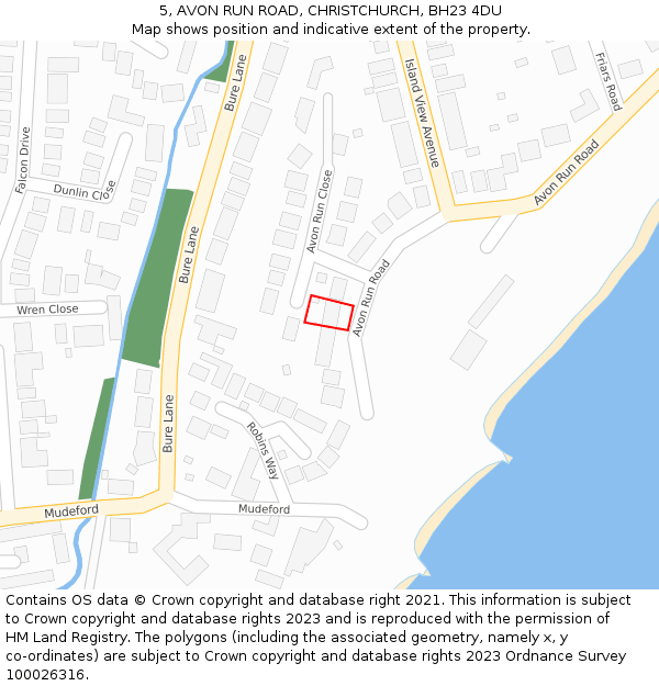 5, AVON RUN ROAD, CHRISTCHURCH, BH23 4DU: Location map and indicative extent of plot