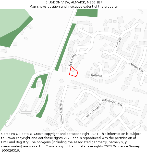 5, AYDON VIEW, ALNWICK, NE66 1BF: Location map and indicative extent of plot