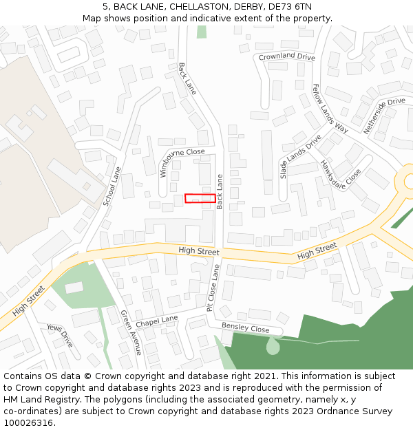 5, BACK LANE, CHELLASTON, DERBY, DE73 6TN: Location map and indicative extent of plot