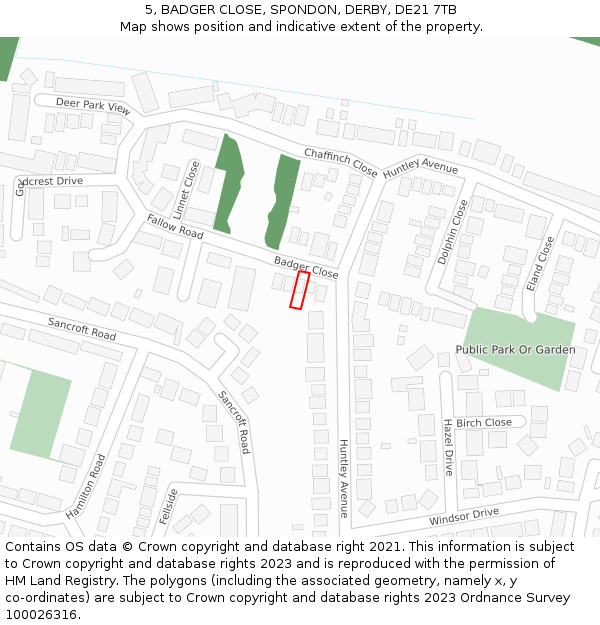 5, BADGER CLOSE, SPONDON, DERBY, DE21 7TB: Location map and indicative extent of plot