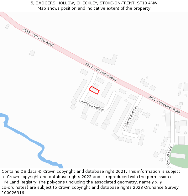 5, BADGERS HOLLOW, CHECKLEY, STOKE-ON-TRENT, ST10 4NW: Location map and indicative extent of plot