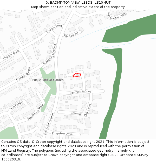 5, BADMINTON VIEW, LEEDS, LS10 4UT: Location map and indicative extent of plot