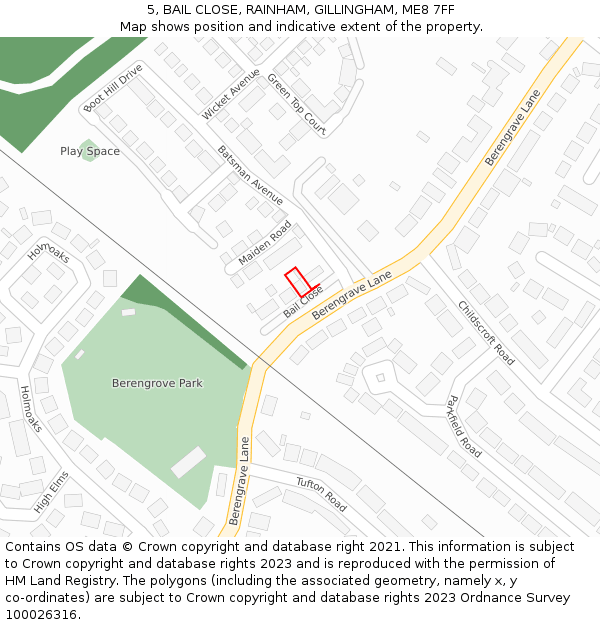 5, BAIL CLOSE, RAINHAM, GILLINGHAM, ME8 7FF: Location map and indicative extent of plot