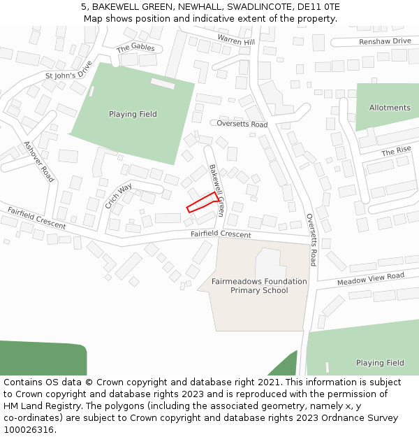 5, BAKEWELL GREEN, NEWHALL, SWADLINCOTE, DE11 0TE: Location map and indicative extent of plot
