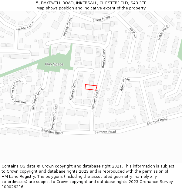 5, BAKEWELL ROAD, INKERSALL, CHESTERFIELD, S43 3EE: Location map and indicative extent of plot