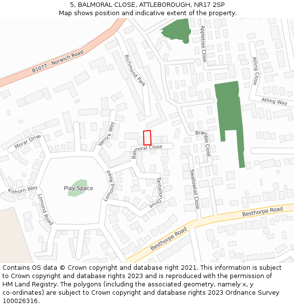 5, BALMORAL CLOSE, ATTLEBOROUGH, NR17 2SP: Location map and indicative extent of plot
