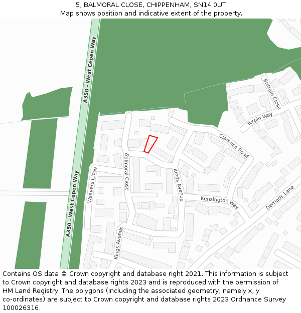 5, BALMORAL CLOSE, CHIPPENHAM, SN14 0UT: Location map and indicative extent of plot