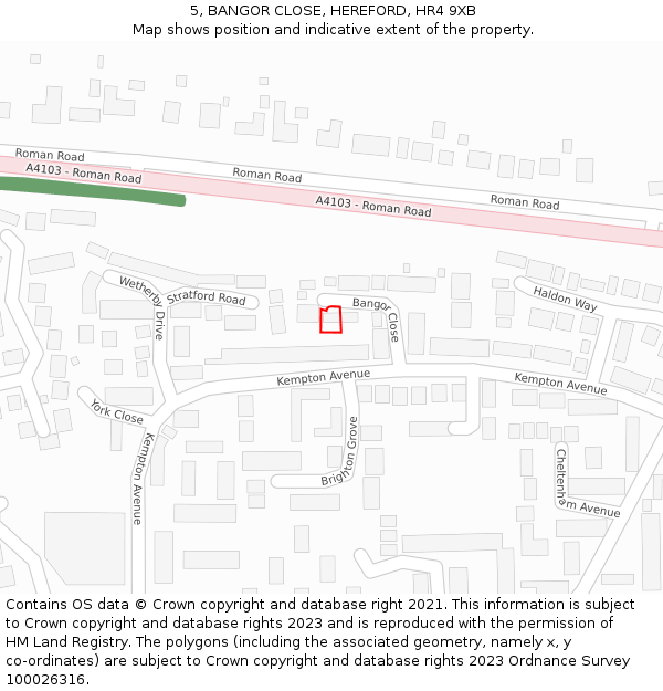 5, BANGOR CLOSE, HEREFORD, HR4 9XB: Location map and indicative extent of plot