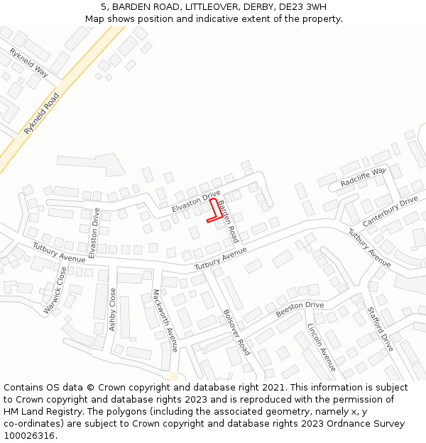 5, BARDEN ROAD, LITTLEOVER, DERBY, DE23 3WH: Location map and indicative extent of plot
