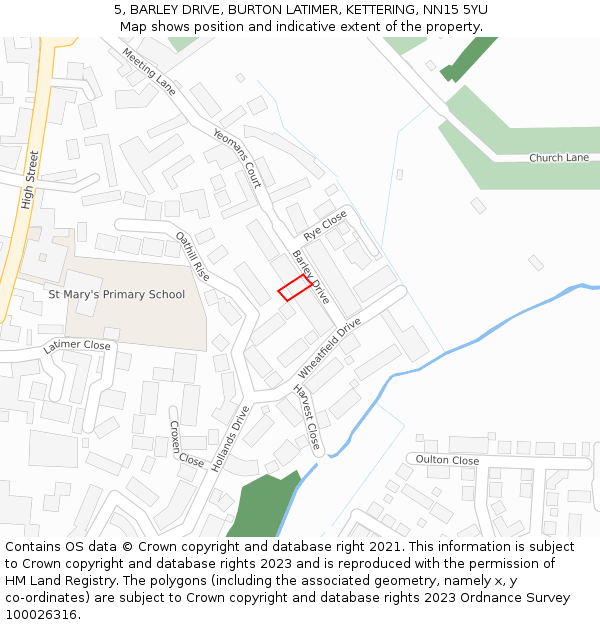 5, BARLEY DRIVE, BURTON LATIMER, KETTERING, NN15 5YU: Location map and indicative extent of plot
