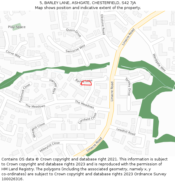 5, BARLEY LANE, ASHGATE, CHESTERFIELD, S42 7JA: Location map and indicative extent of plot