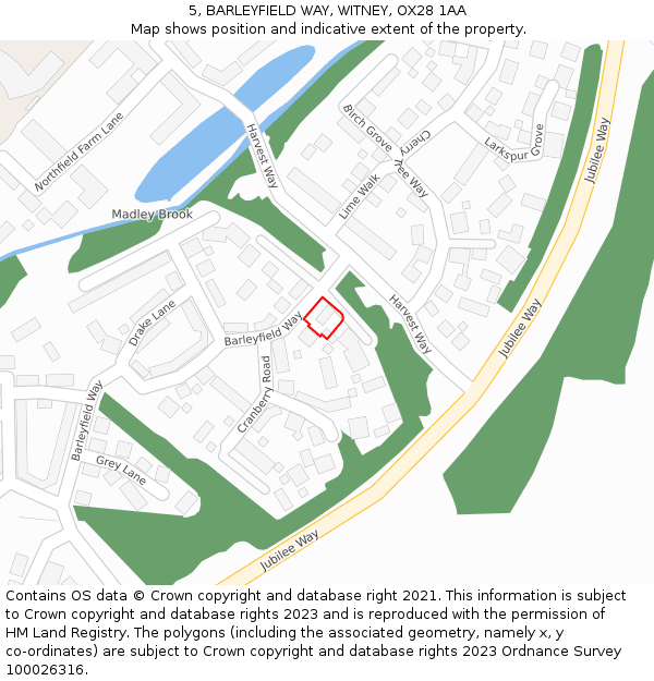 5, BARLEYFIELD WAY, WITNEY, OX28 1AA: Location map and indicative extent of plot