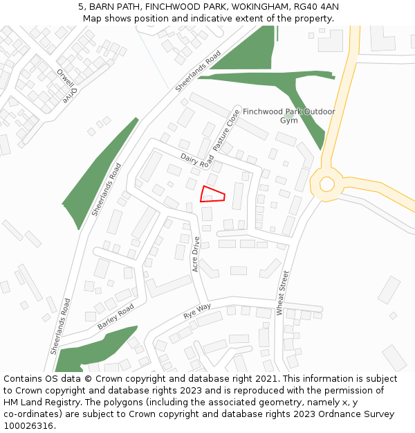 5, BARN PATH, FINCHWOOD PARK, WOKINGHAM, RG40 4AN: Location map and indicative extent of plot